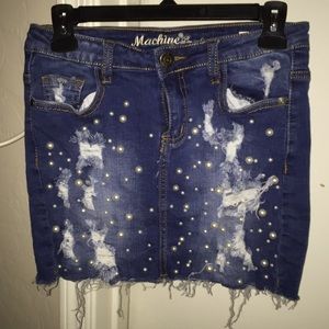blue jean skirt with pearls